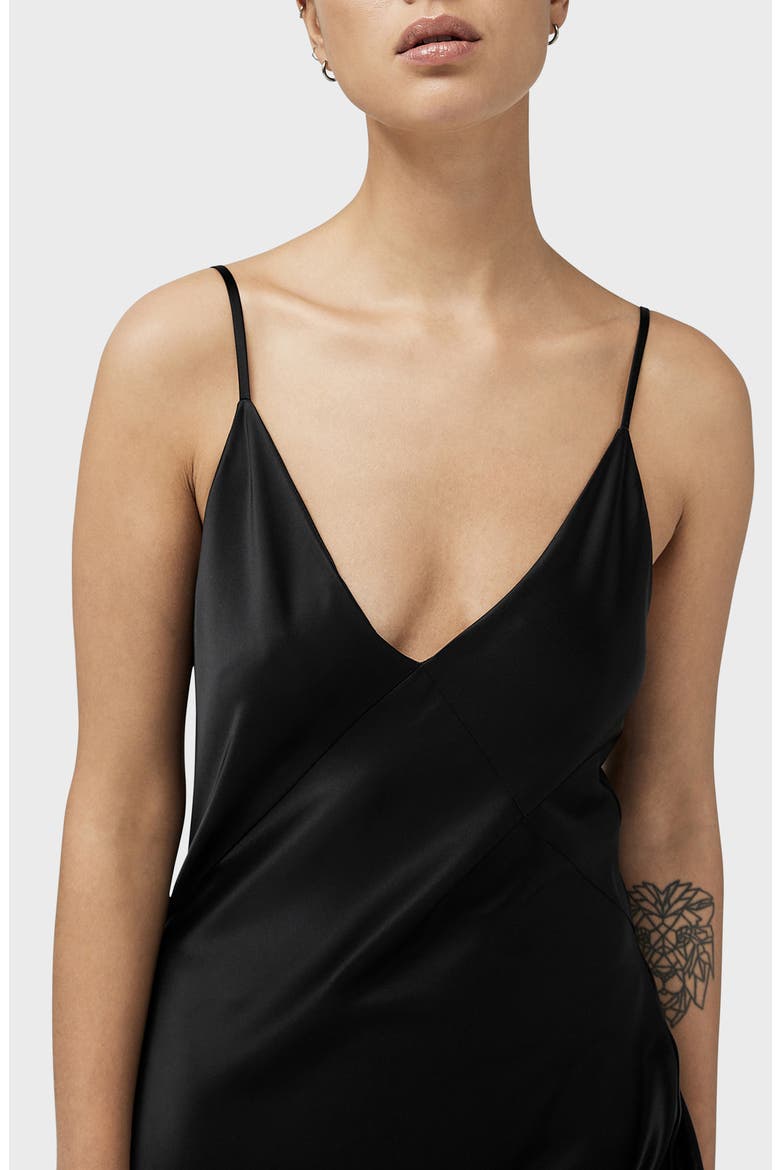 Larissa Midi Satin Slipdress, Alternate, color, BLACK