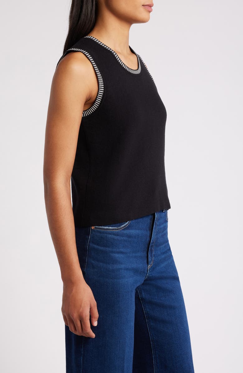 CeCe Jacquard Trim Sweater Vest, Alternate, color, Rich Black