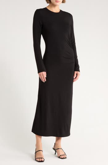 Vince Long Sleeve Ruched Dress In Black