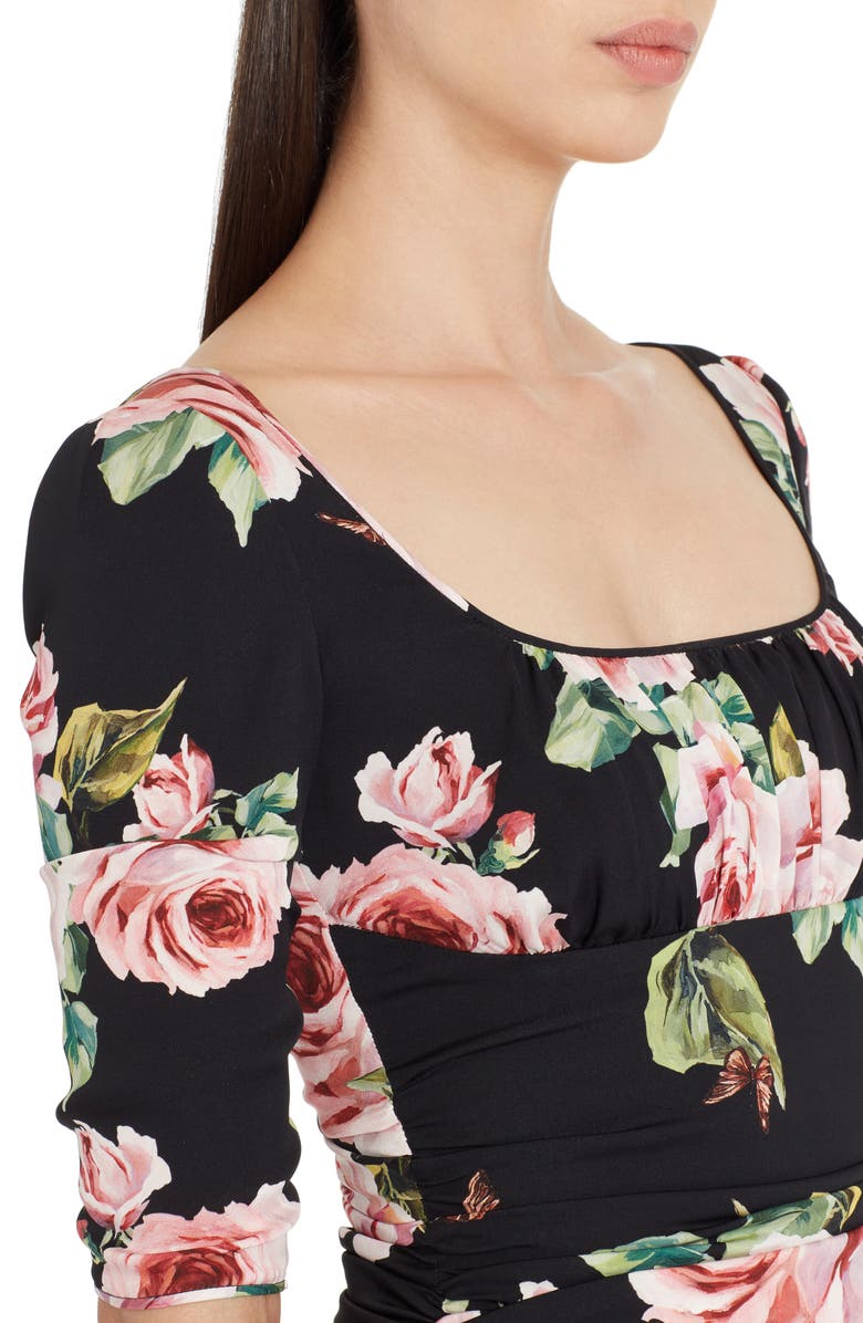 Dolce&Gabbana Rose Print Stretch Silk Dress, Alternate, color, 