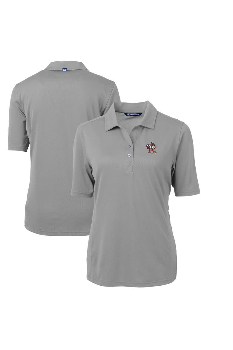 Women's Cutter & Buck Gray Louisville Cardinals Team Virtue Eco Pique Recycled Polo, Main, color, Gray