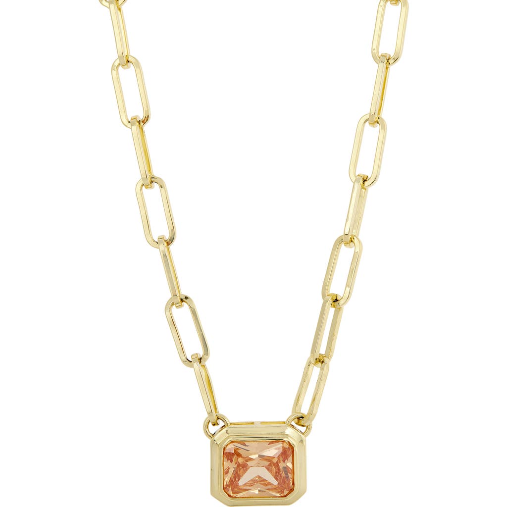 Savvy Cie Jewels Open Link Cubic Zirconia Pendant Necklace In Gold/topaz