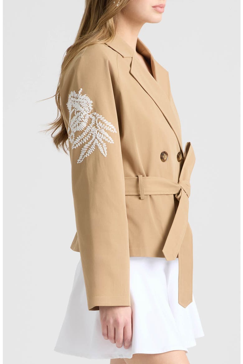 Embroidered Belted Crop Trench Coat, Alternate, color, BRITISH TAN