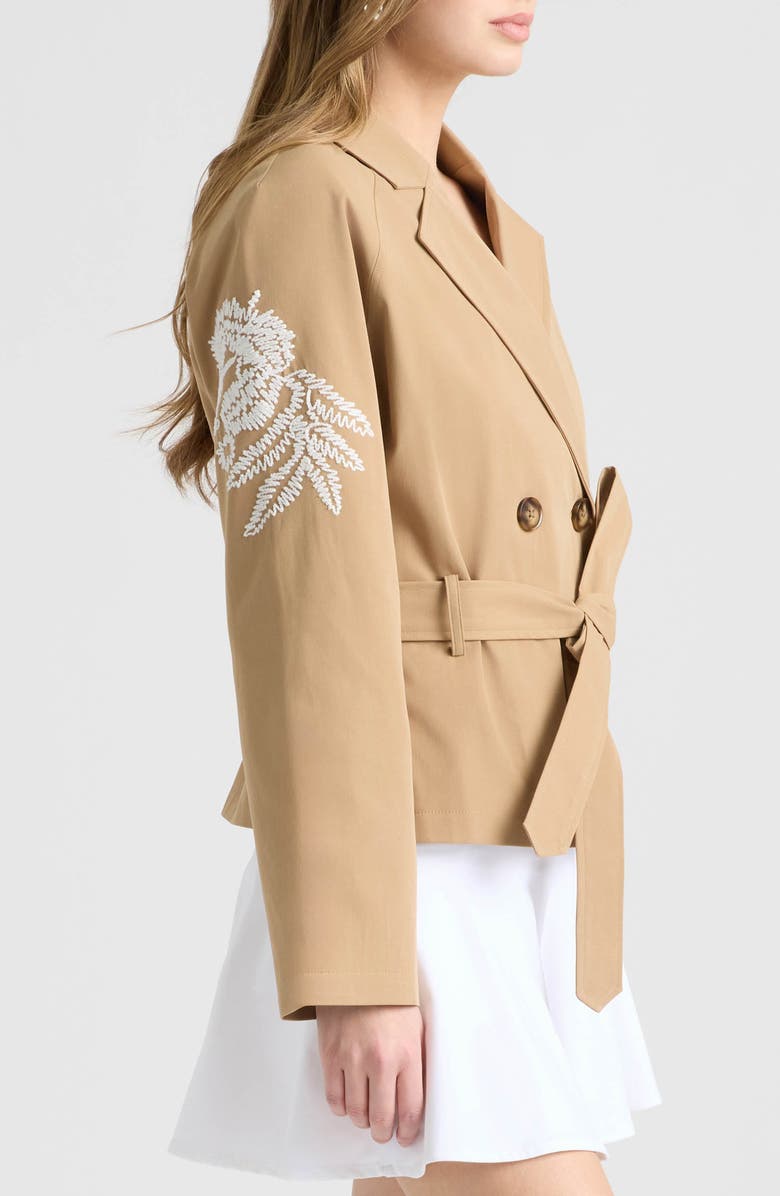 NVLT Embroidered Belted Crop Trench Coat, Alternate, color, British Tan