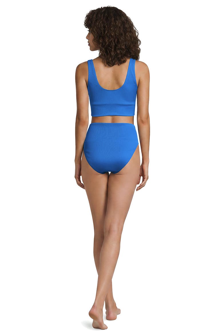 Tugless Tankini Top and High Waisted Bottom Swimsuit Set, Alternate, color, Deep Sea Navy Gingham