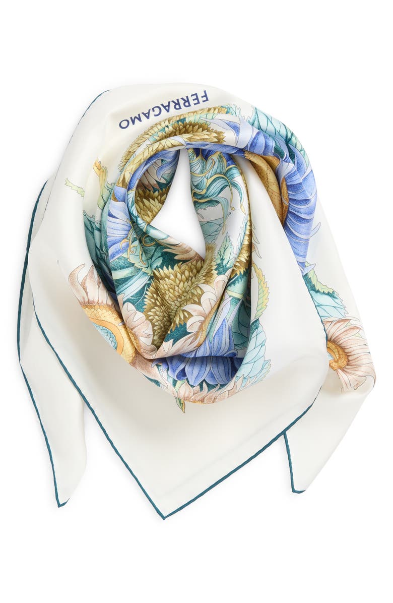 FERRAGAMO Sunflower Print Silk Square Scarf, Alternate, color, 