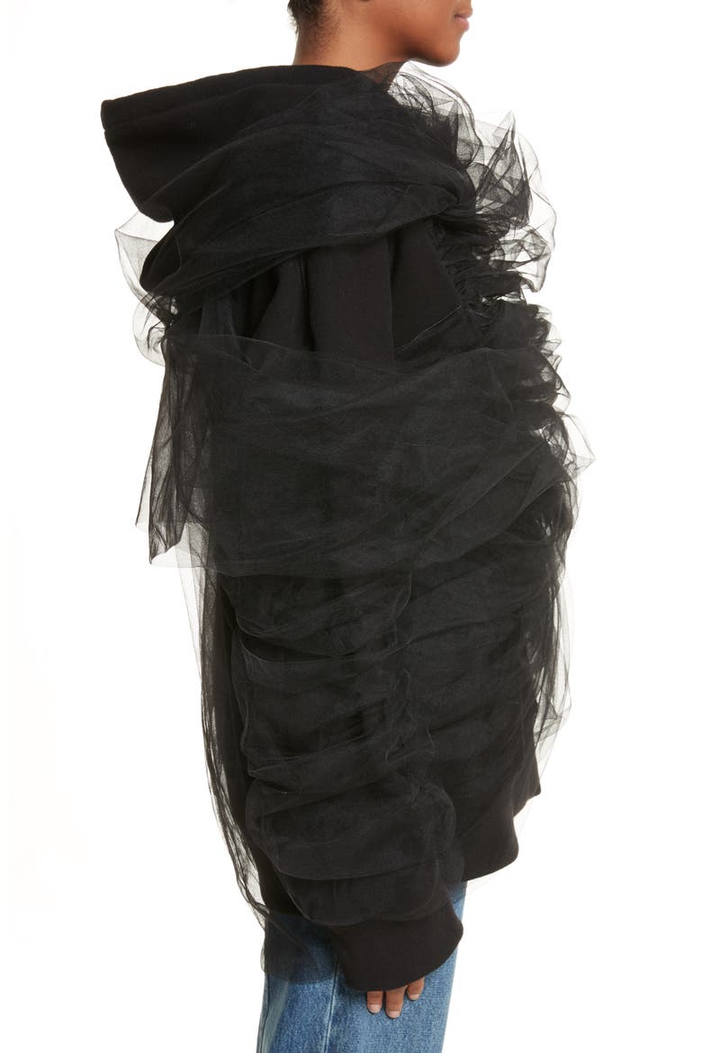 Tulle Wrapped Hoodie, Alternate, color, NOIR