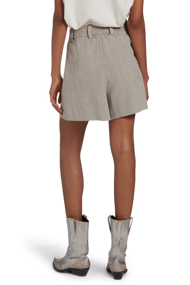 Pleated Cotton Herringbone Shorts, Alternate, color, DARK OLIVE/ VINTAGE WHITE