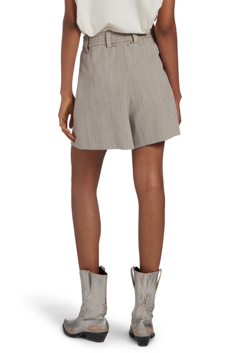 Golden Goose Pleated Cotton Herringbone Shorts, Alternate, color, 