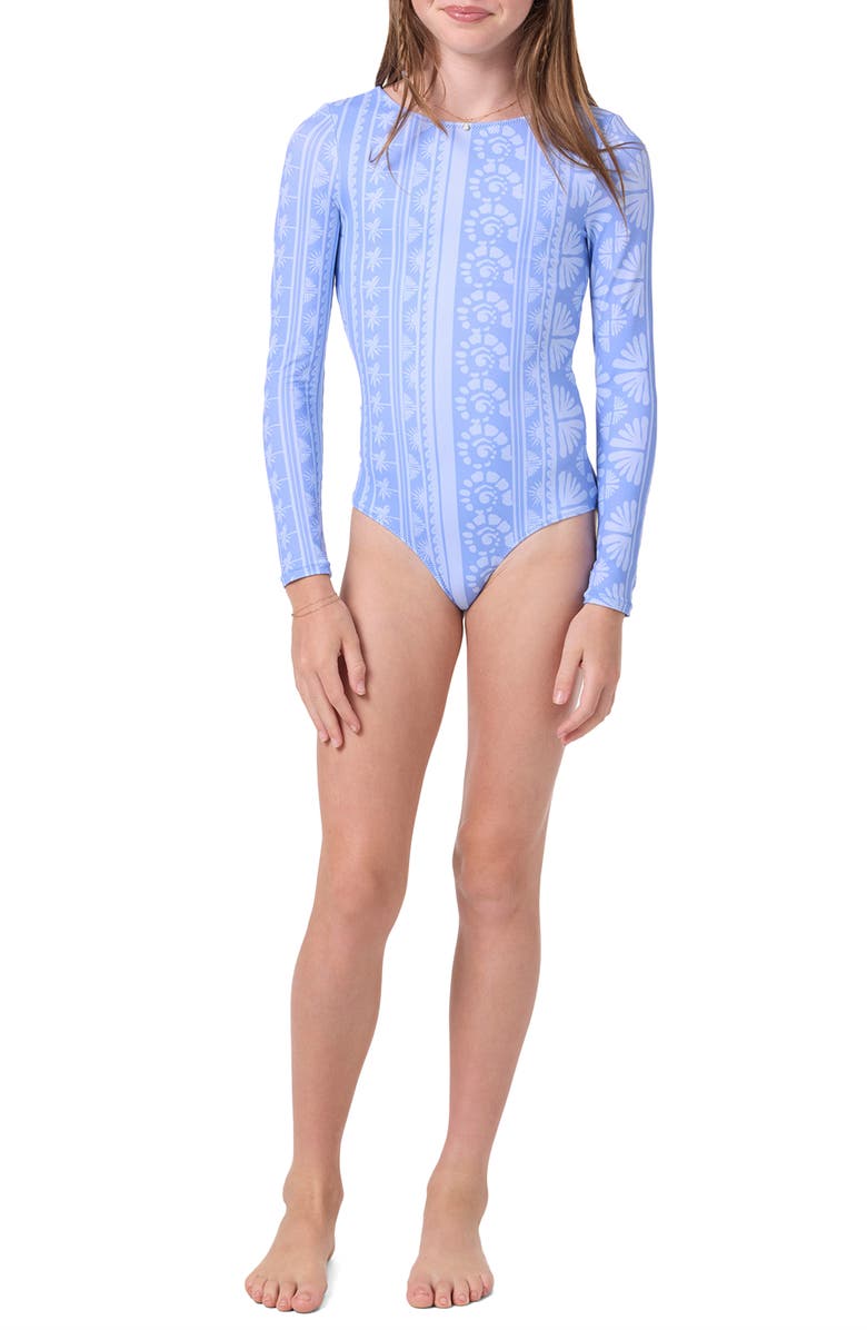 O'Neill Kids' Surf Abstract Cutout Long Sleeve One-Piece Swimsuit, Alternate, color, Azurine