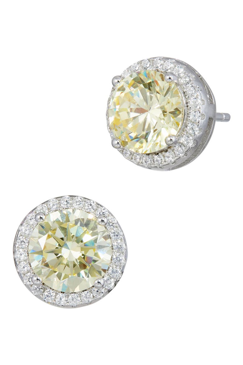 Brilliant Cut Cubic Zirconia Halo Stud Earrings, Main, color, FANCY YELLOW