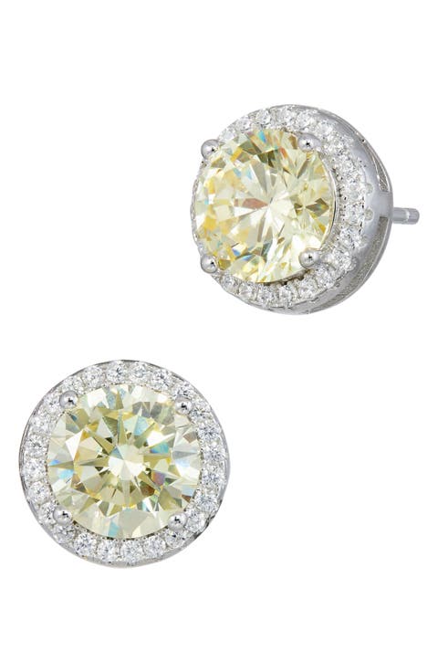 Brilliant Cut Cubic Zirconia Halo Stud Earrings