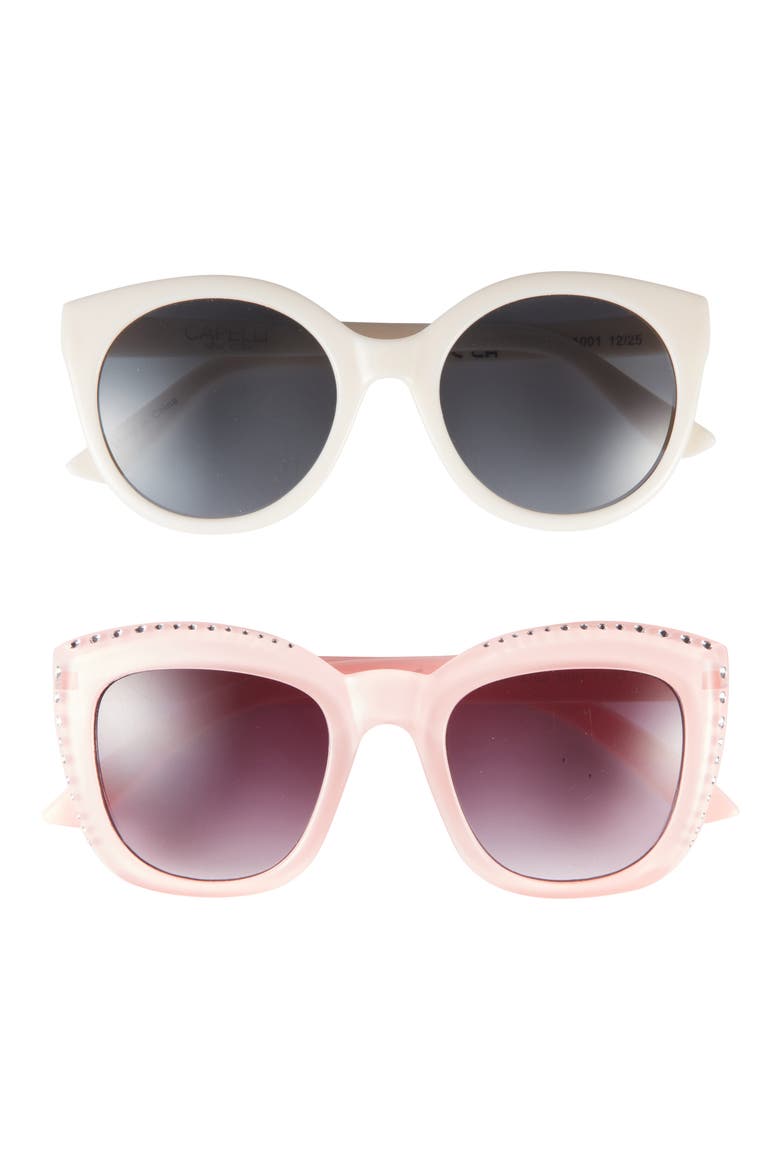Kids' 2-Pack Round & Crystal Embellished Cat Eye Sunglasses, Main, color, PINK COMBO