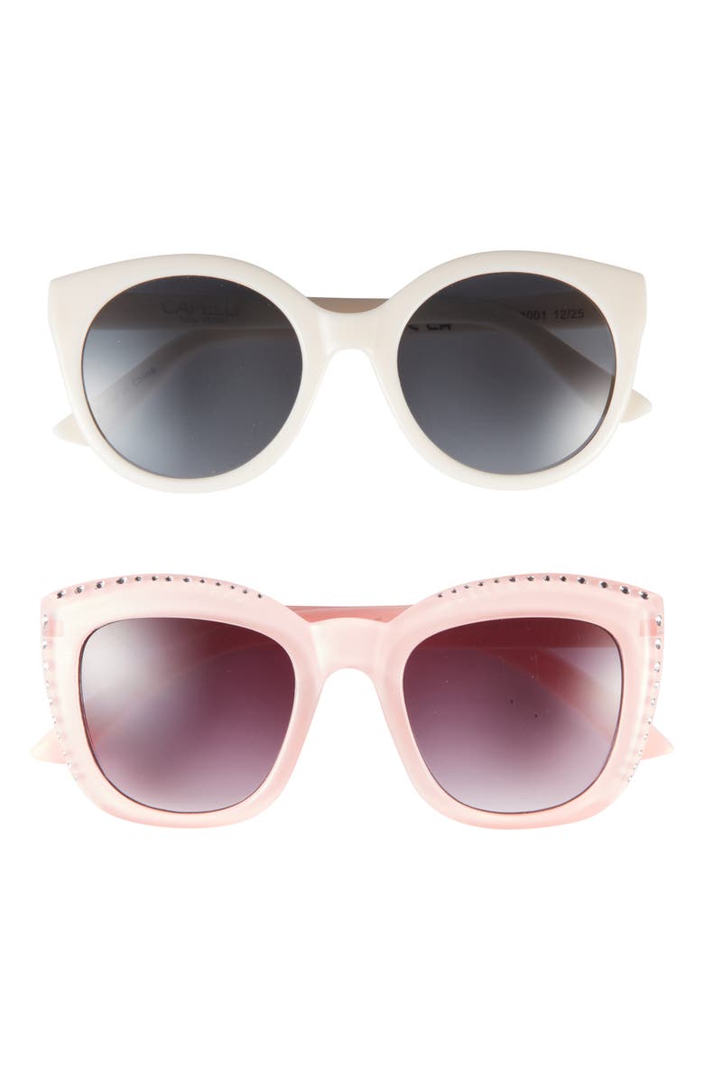 Capelli New York Kids' 2-Pack Round & Crystal Embellished Cat Eye Sunglasses, Main, color, Pink Combo