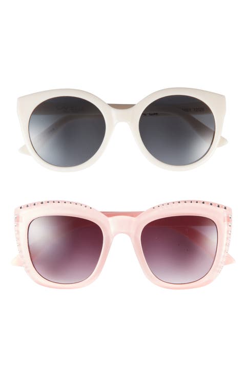 Kids' 2-Pack Round & Crystal Embellished Cat Eye Sunglasses