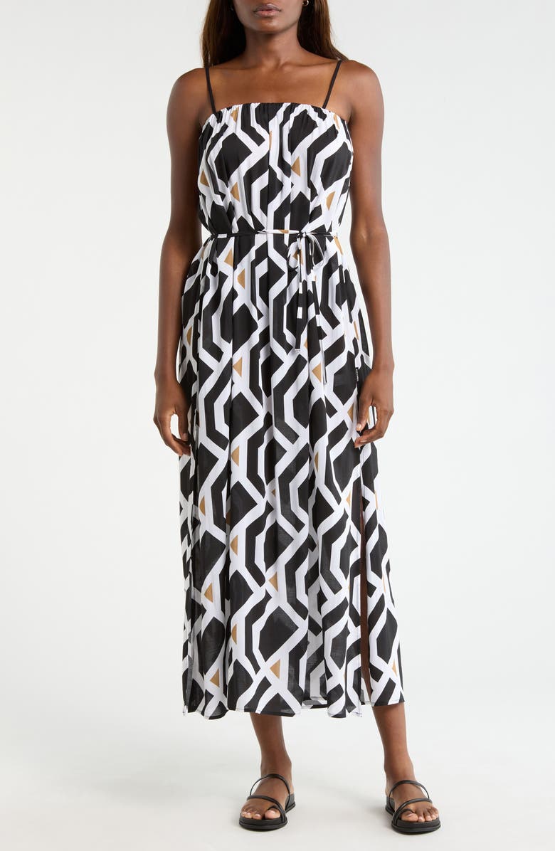 Sea Level Tie Back Cover-Up Dress, Main, color, Black Print