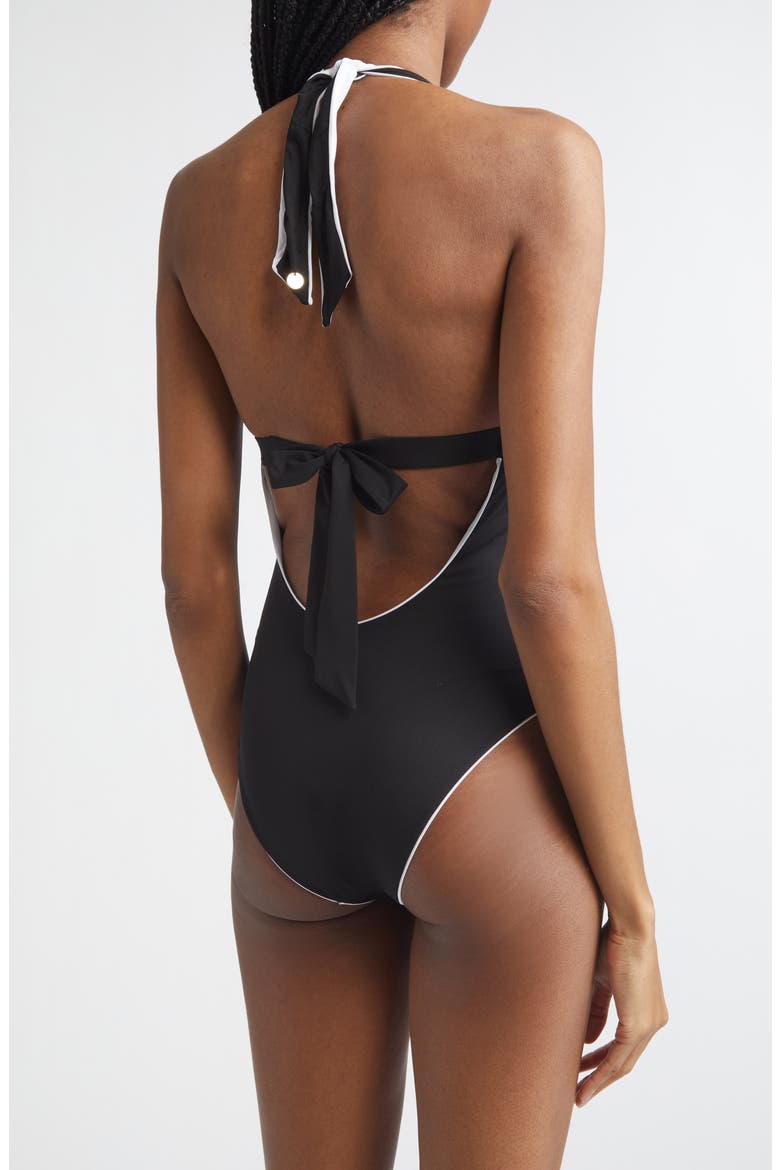 Reversible Plunge Neck One-Piece Swimsuit, Alternate, color, BLACK