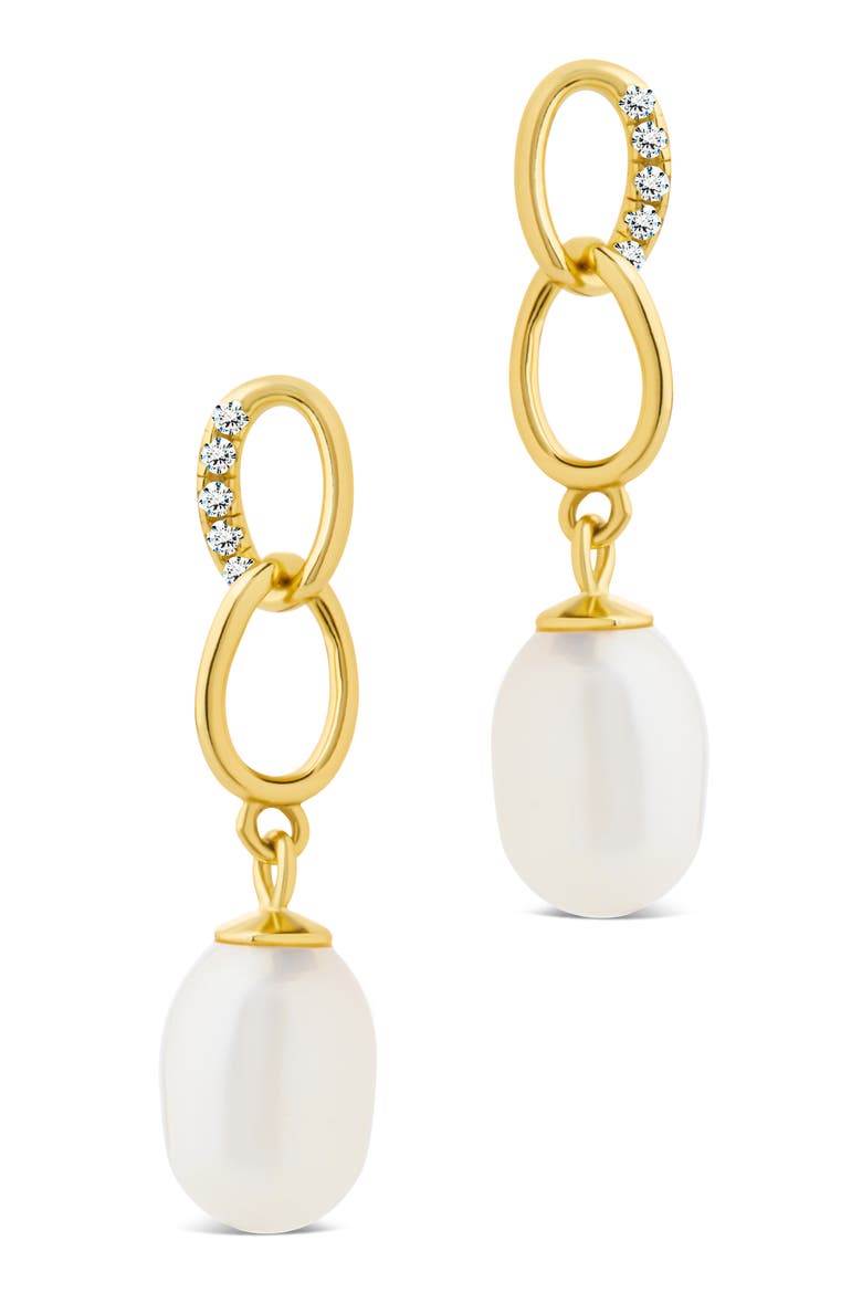 Cubic Zirconia & 5-5.5mm Freshwater Pearl Link Drop Earrings, Alternate, color, GOLD