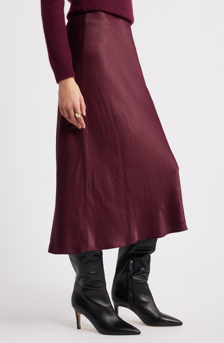 Nordstrom Bias Cut Satin Skirt, Alternate, color, Burgundy Royale