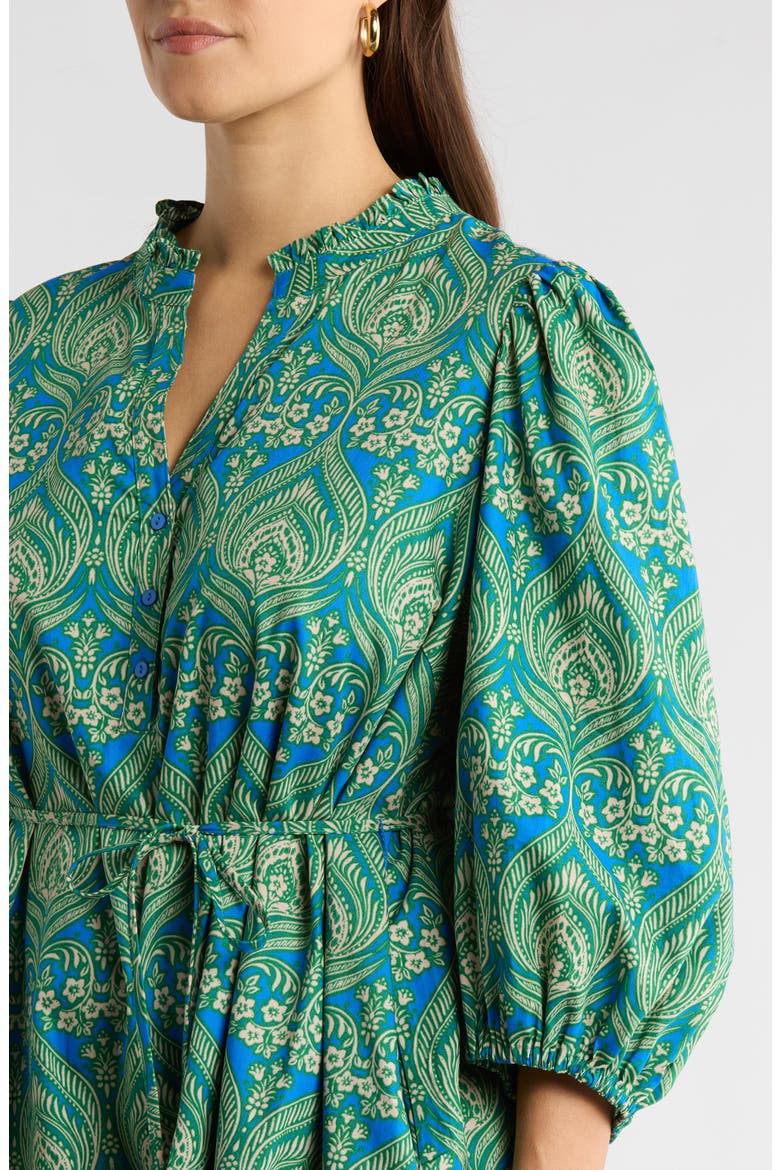 Nyra Jazlyn Paisley Split Neck Dress, Alternate, color, GREEN-BLUE-MULTI
