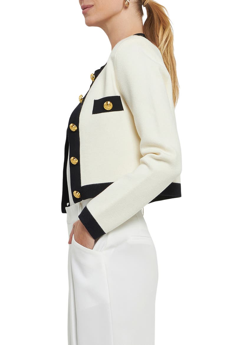 Contrast Edge Cardigan, Alternate, color, CREAM/BLACK