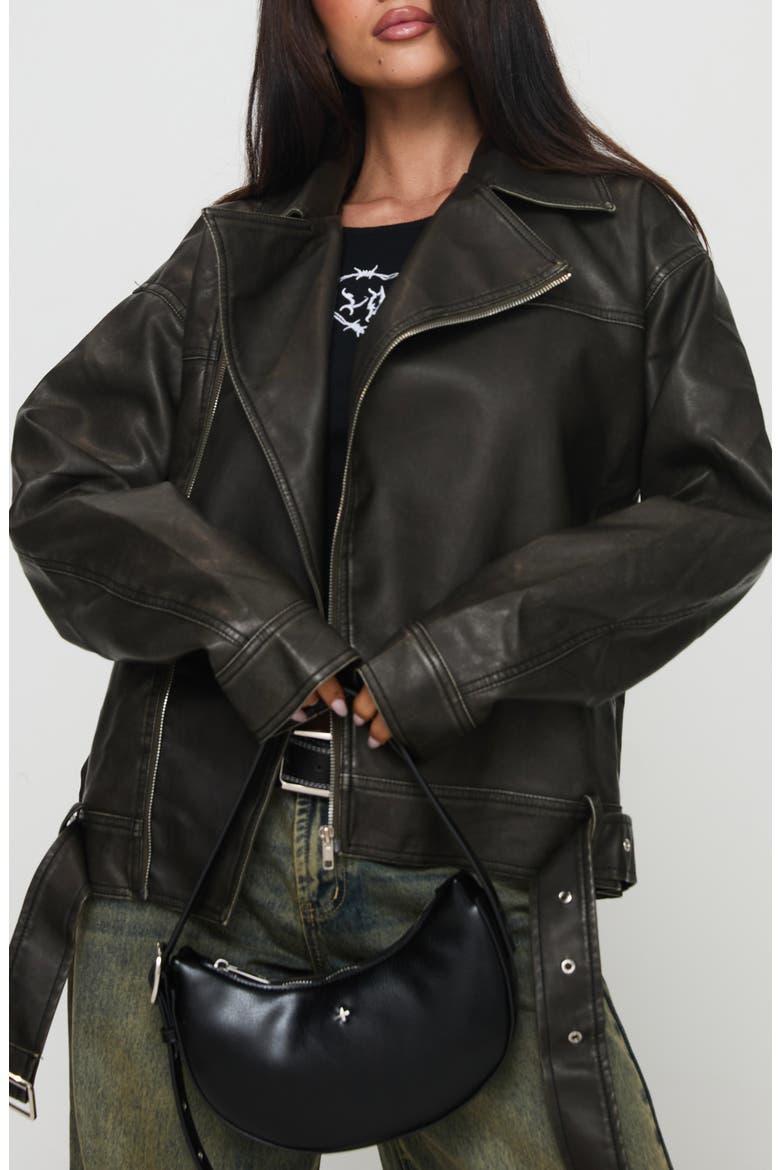 Aldrich Oversize Faux Leather Moto Jacket, Alternate, color, WASHED GREY