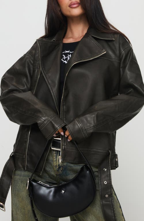 Shop Princess Polly Aldrich Oversize Faux Leather Moto Jacket In Washed Grey