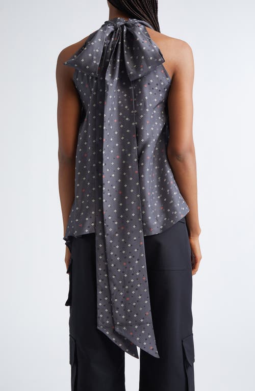 Acne Studios Silk Jacquard Bow Blouse In Gray