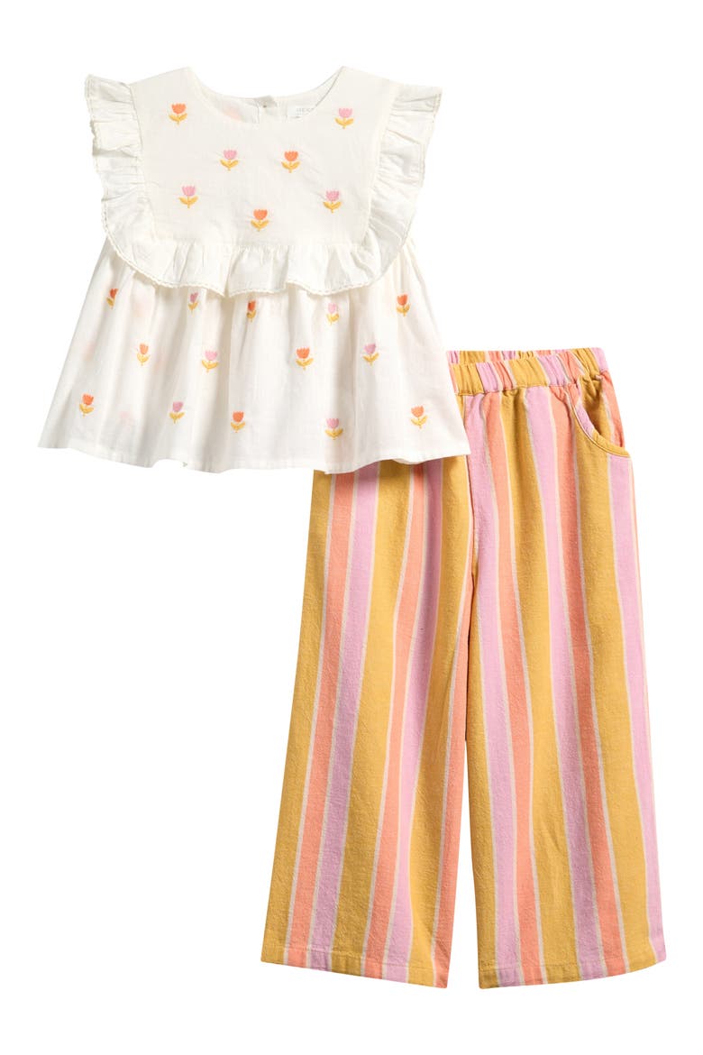 Kids' Frill Top & Stripe Pants Set, Main, color, PINK