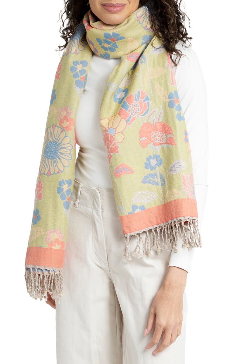 SAACHI Pastel Floral Reversible Scarf, Main, color, Lime