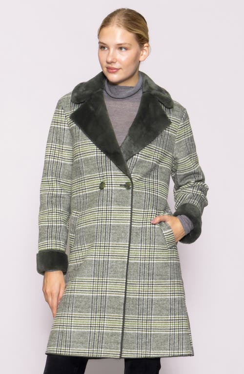 Melloday Plaid Faux Fur Trim Coat In Green