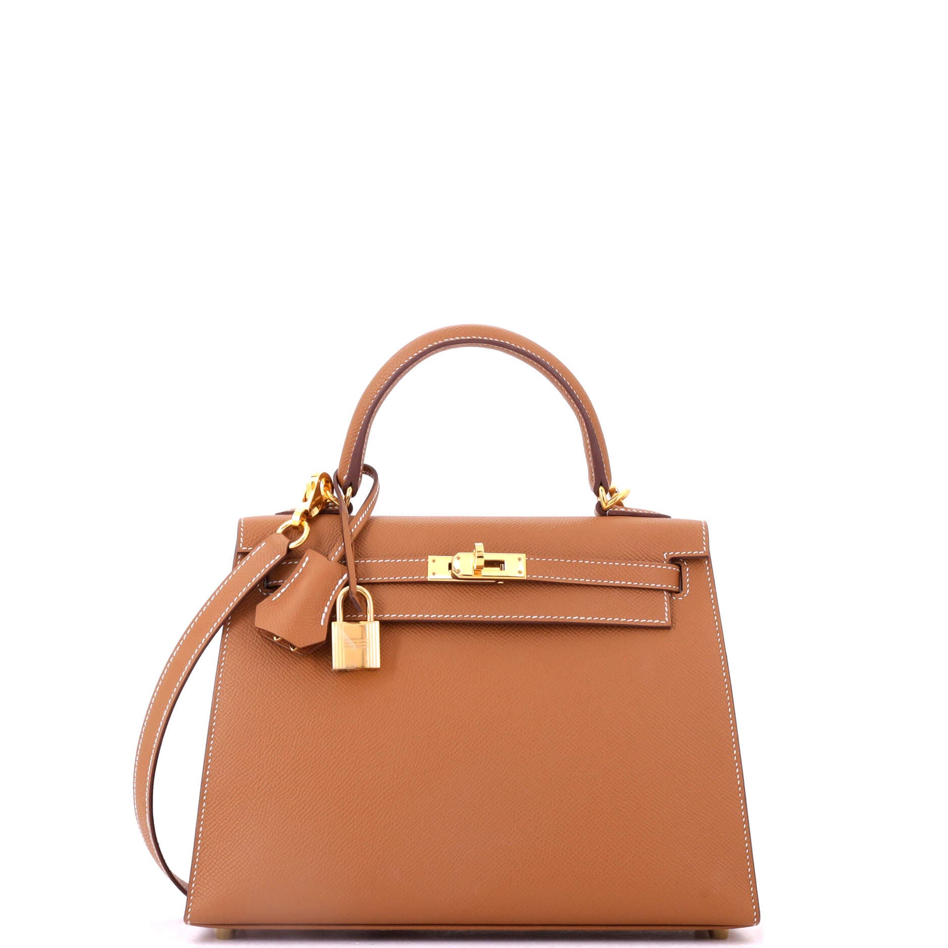Kelly Handbag Brown Epsom with Gold Hardware 25, Main, color, Metallic Gold