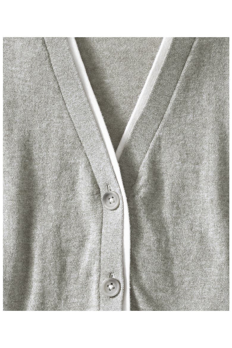 Double Trim Cotton V Neck Cardigan Sweater, Alternate, color, Gray Heather/White