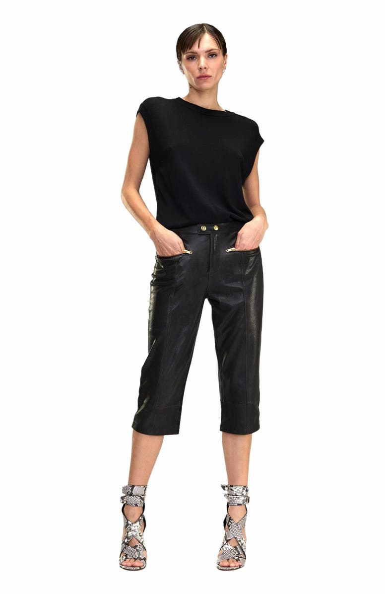 Cynthia Rowley LEATHER CAPRIS, Alternate, color, Black