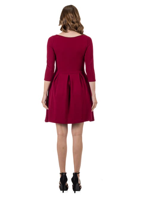 24seven Comfort Apparel Perfect Fit And Flare Pocket Dress In Burgundy