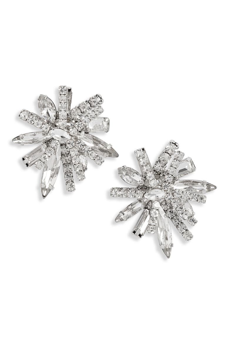Statement Cluster Crystal Earrings, Main, color, CRYSTAL/ SILVER