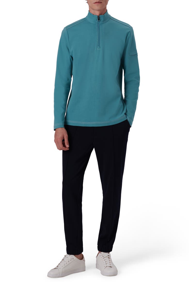 Bugatchi Quarter Zip Knit Pullover, Alternate, color, Peacock