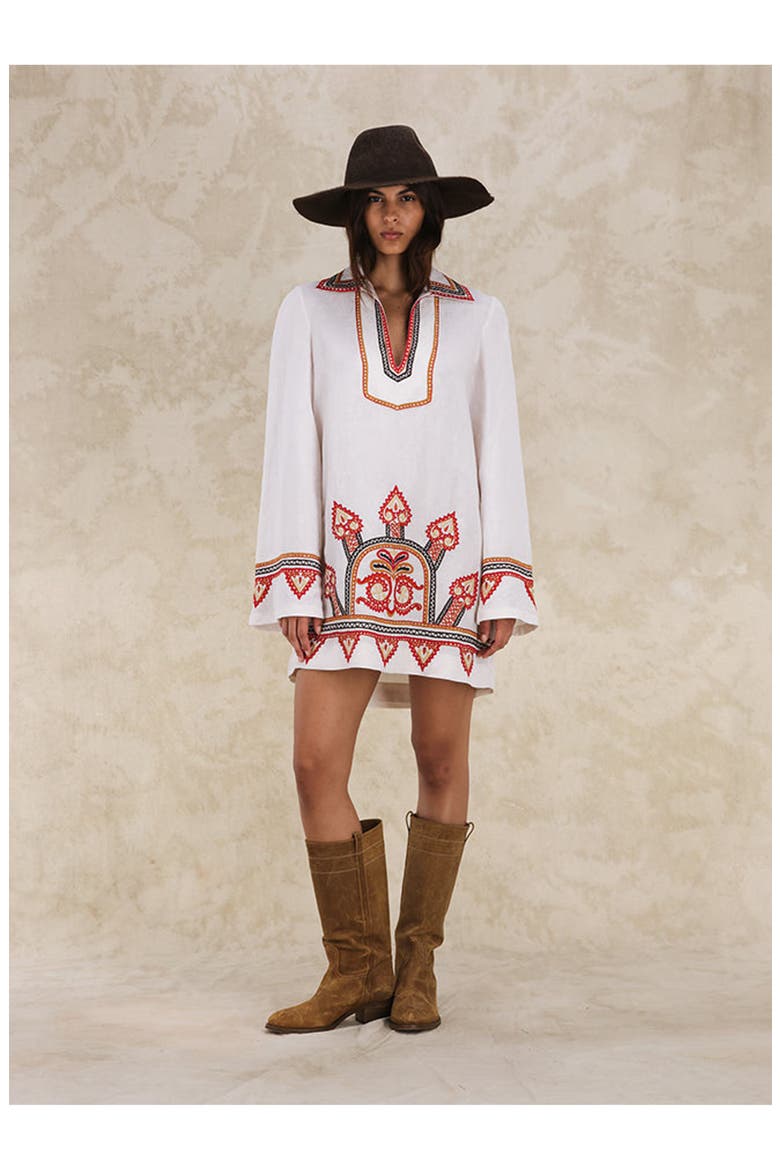Gea Line Embroidered Short Dress, Alternate, color, OFF WHITE