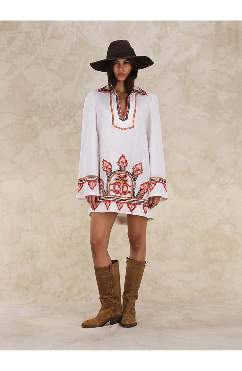 Fortela Gea Line Embroidered Short Dress, Alternate, color, Off White