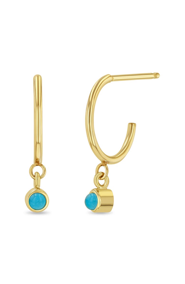 Zoë Chicco Dangling Turquoise Mini Huggies, Main, color, 14K Yellow Gold