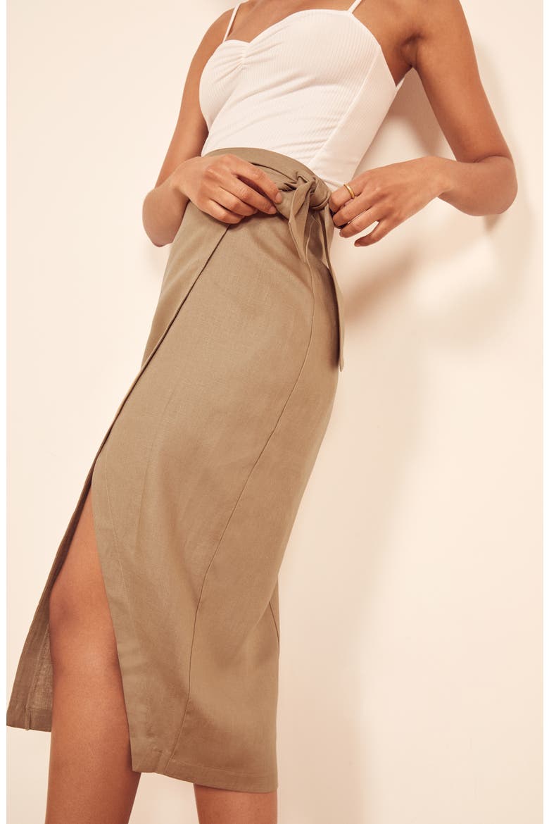 Florence Linen Skirt, Alternate, color, KHAKI