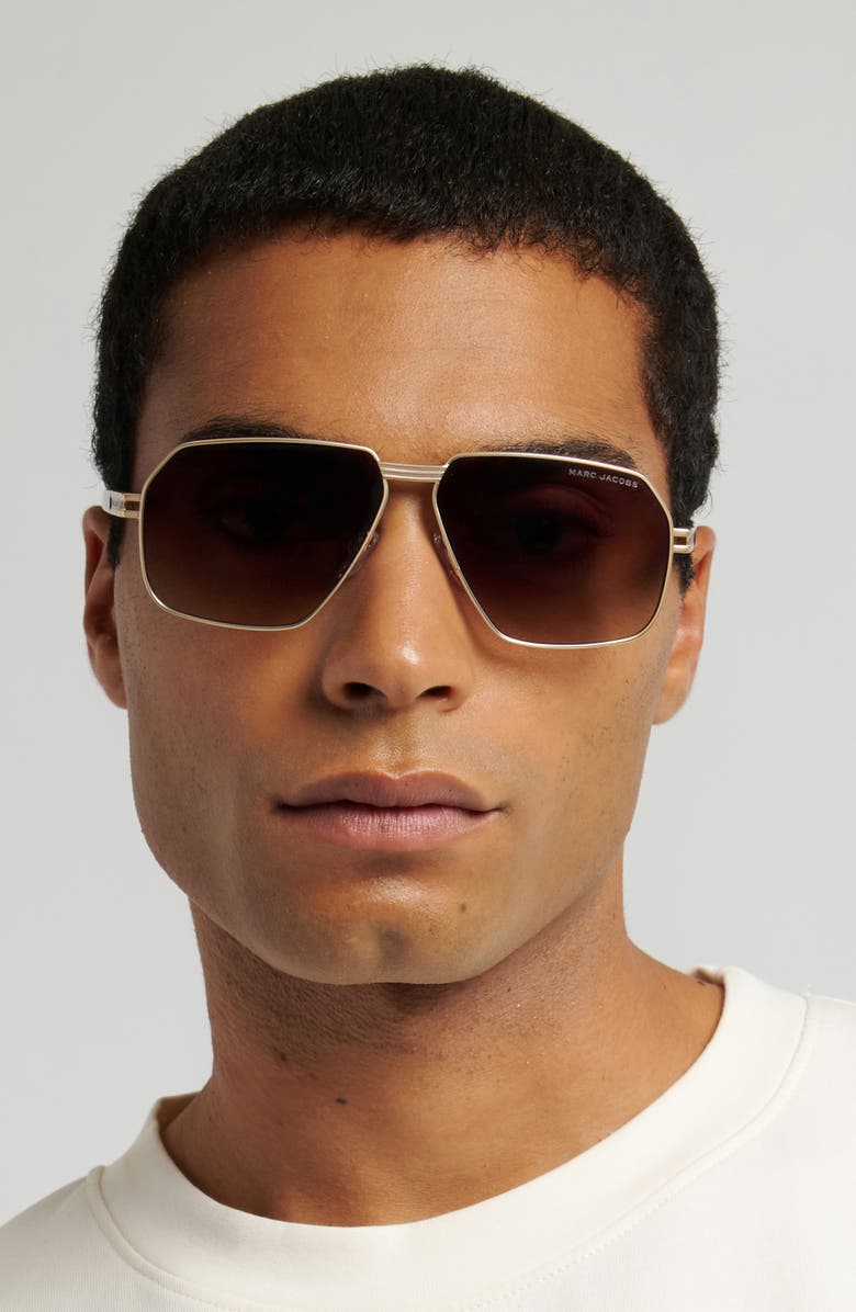 Marc Jacobs 61mm Gradient Navigator Sunglasses, Alternate, color, Matte Gold Havana/ Brown Sf