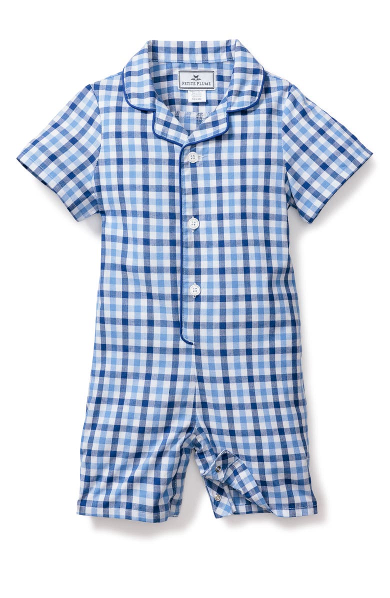 Petite Plume Gingham Summer One-Piece Romper Pajamas, Main, color,