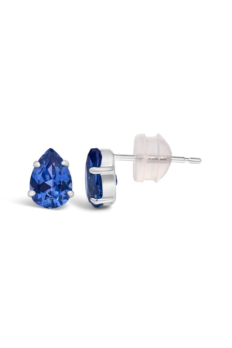 Platinum Lab 5X7 Created Blue Sapphire Pear Solitaire Stud Earrings, Alternate, color, Platinum