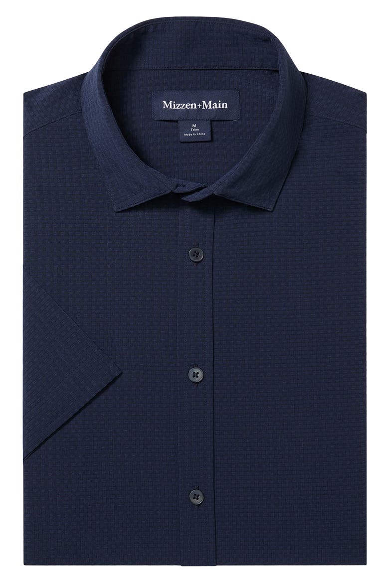 Porter Trim Fit Short Sleeve Performance Button-Up Shirt, Alternate, color, NAVY
