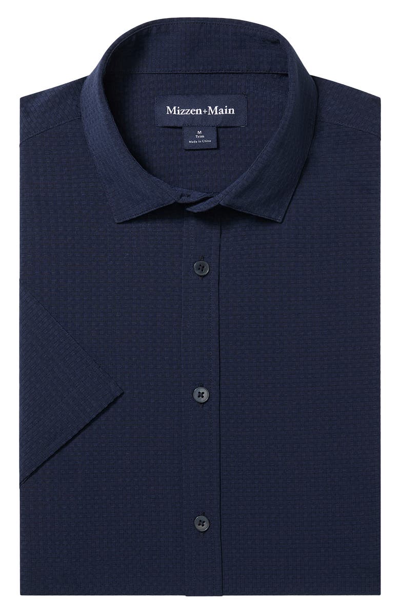 Mizzen+Main Porter Trim Fit Short Sleeve Performance Button-Up Shirt, Alternate, color, Navy