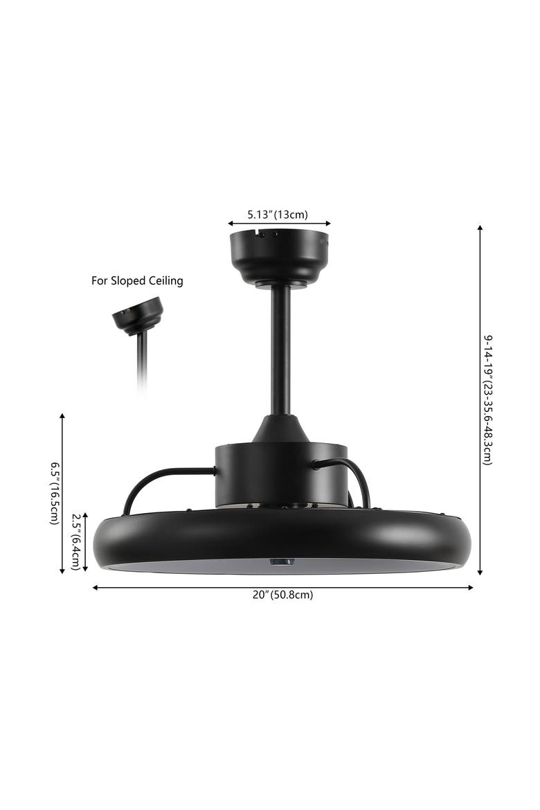 Loren 20" Modern Contemporary 6-Speed Metal Mobile-App/Remote-Controlled Dimmable Smart Integrated LED Ceiling Fan, Alternate, color, Black