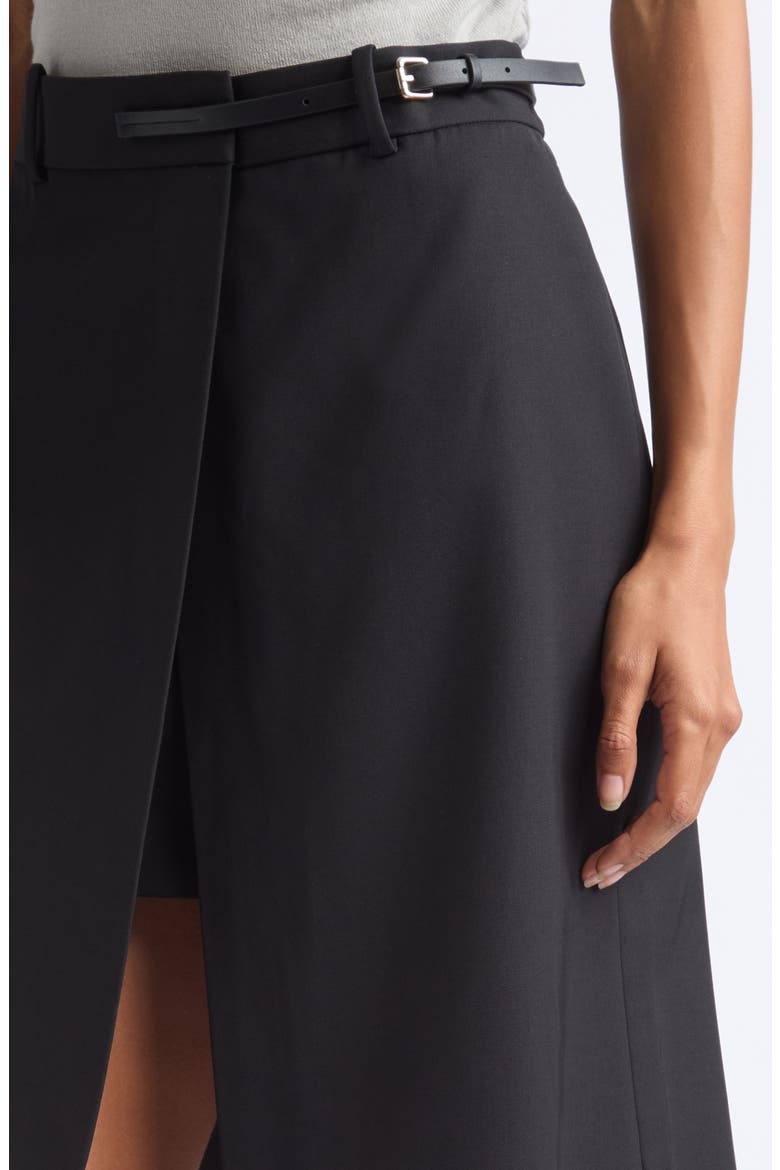 Belted Wool Gabardine Midi Skirt, Alternate, color, BLACK