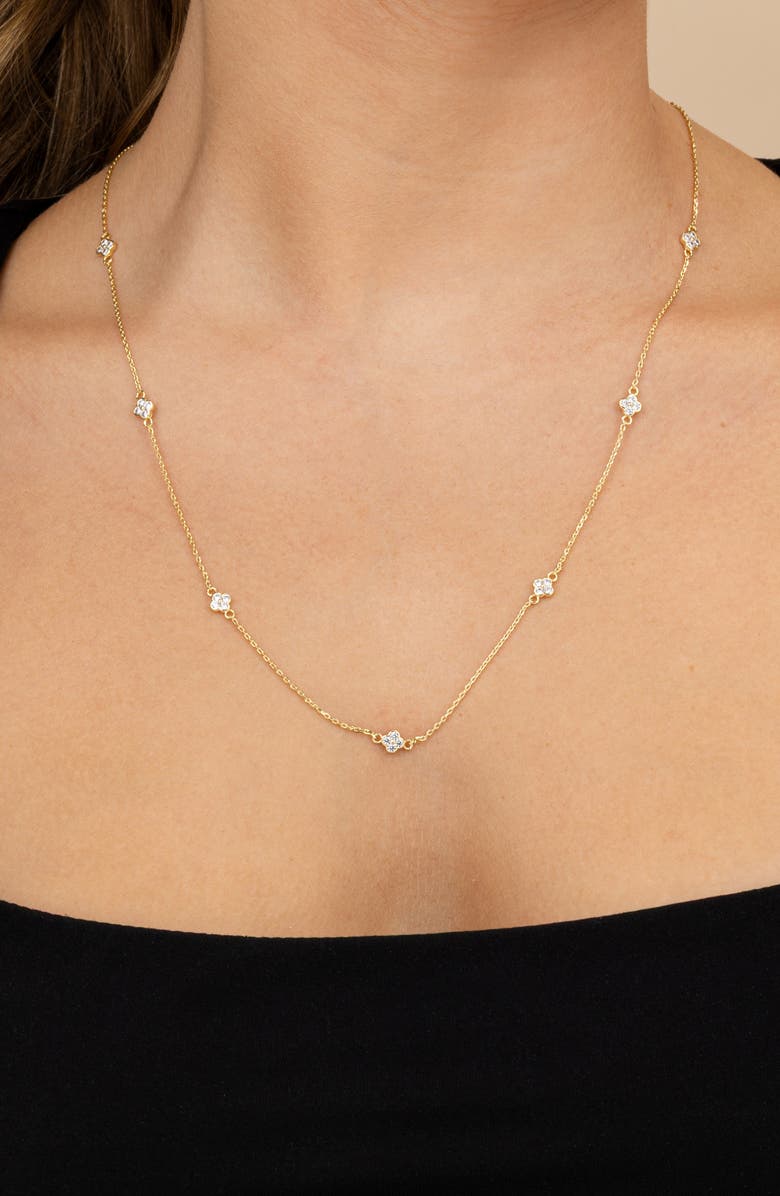 Sterling Forever Honora Cubic Zirconia Petal Station Necklace, Alternate, color, 