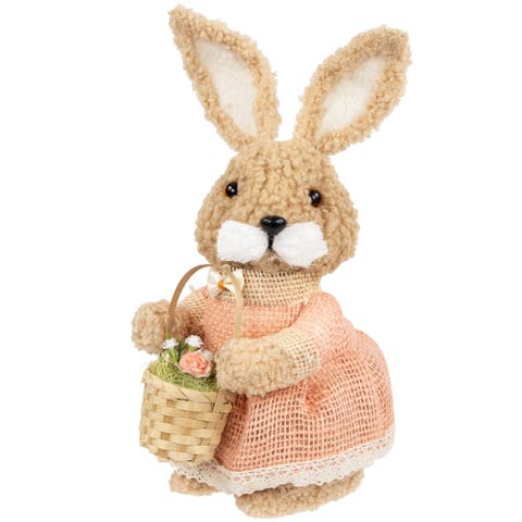 Plush Girl Easter Rabbit Decoration With Basket - 10"